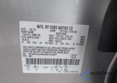 2016 Ford Edge Sel из США, поврежденный, VIN 2FMPK4J94GBC03457